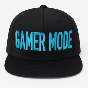 Gamer Mode Black Snapback Hat Blue Embroidered Adjustable Gaming Cap Gift Ideas